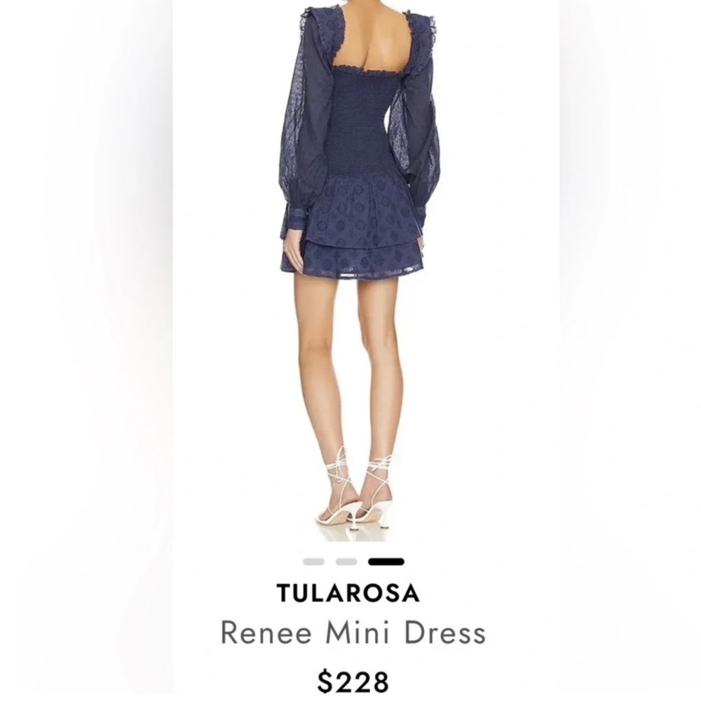 Tularosa Revolve Renee Mini Dress XS Navy Blue Smocked Romantic Cottagecore Boho - Picture 2 of 15